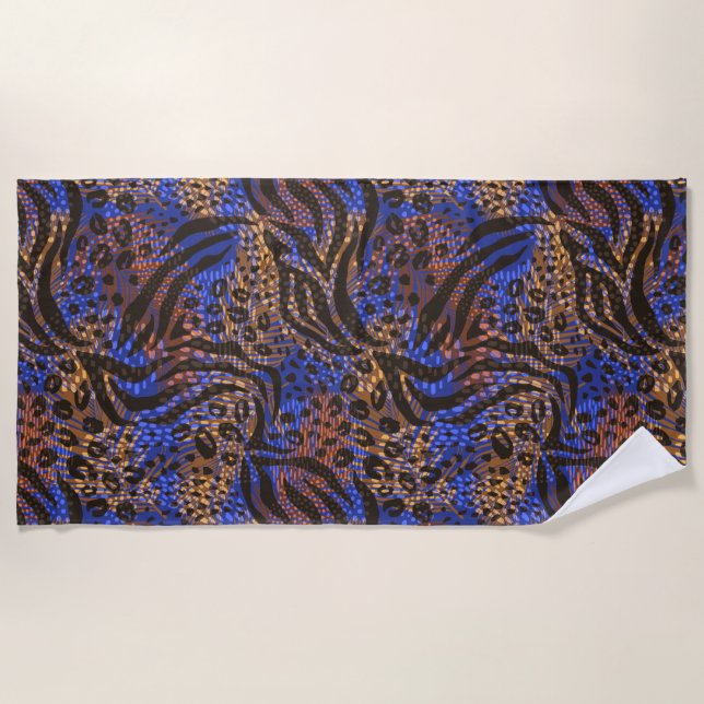 Luxurious Leopard and Zebra Print Pattern Beach Towel (Front)