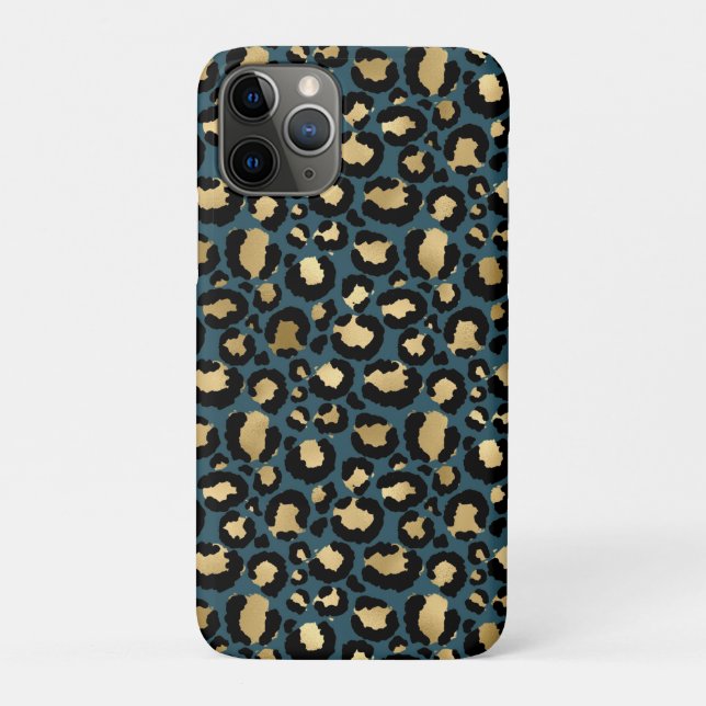Luxurious Leopard Spots Dark Blue Wild Glam Case-Mate iPhone Case (Back)