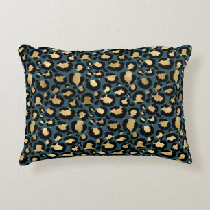 Luxurious Leopard Spots Dark Blue Wild Glam Decorative Cushion