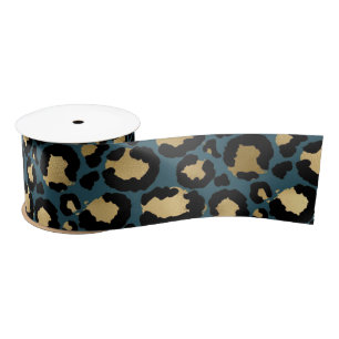 Luxurious Leopard Spots Dark Blue Wild Glam Satin Ribbon