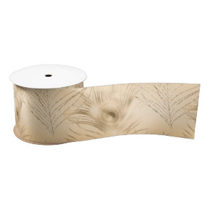 Luxurious Light Brown Peacock Feather Deluxe Satin Ribbon