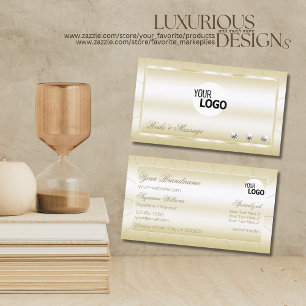 Luxurious Light Golden with Diamonds and Logo Chic Business Card