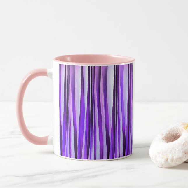 Luxurious Lilac, Purple and Silver Stripy Pattern Mug (With Donut)