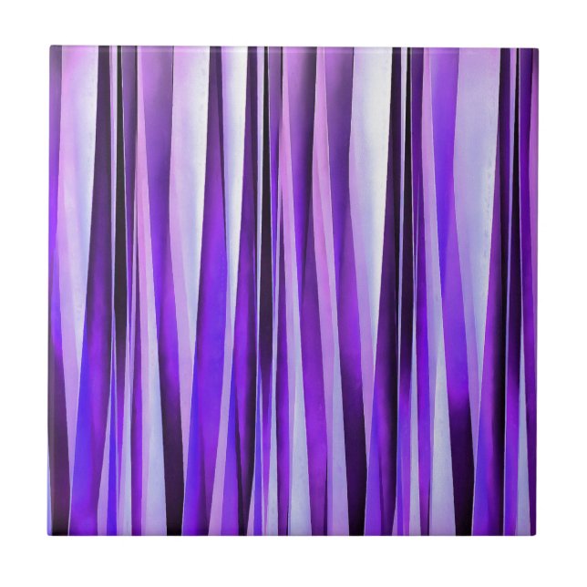 Luxurious Lilac, Purple and Silver Stripy Pattern Tile (Front)