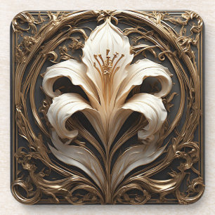 Luxurious Lily Design Golden Ornamental Artwork Coaster