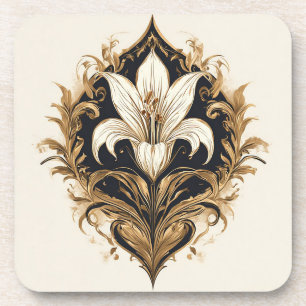 Luxurious Lily Design Golden Ornamental Artwork Coaster