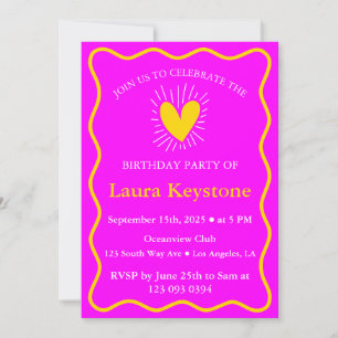 Luxurious Magenta & Gold Birthday Retro Invitation