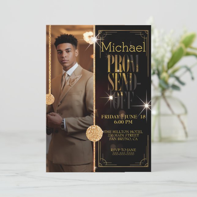 Luxurious Male Prom Send Off Impression Graduation Invitation (Standing Front)