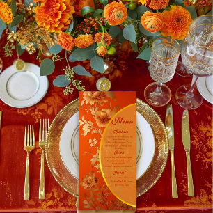 Luxurious Mandarin Orange & Gold Floral Wedding Menu