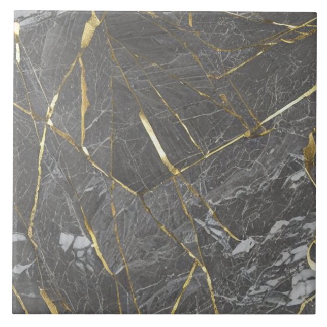 Luxurious Marble Effect Tile with Golden Veins (Front)