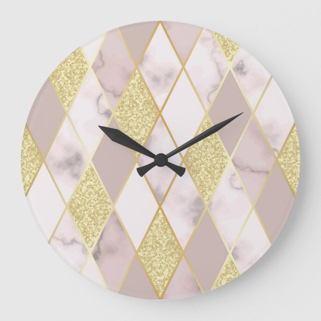 Luxurious Marble Golden Geometric Large Clock (Front)