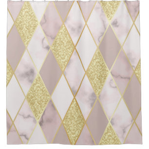 Luxurious Marble Golden Geometric Shower Curtain