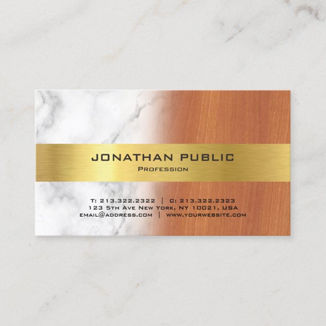Luxurious Marble Wood Gold Elegant Professional Business Card (Front)