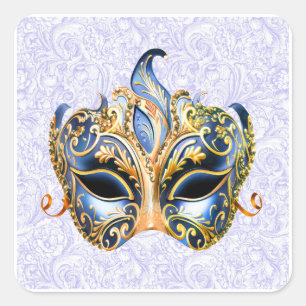Luxurious Mask with Golden and Blue Pattern Square Sticker