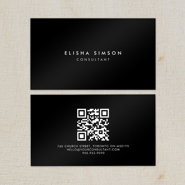 Luxurious Minimalist Black and White QR CODE  Business Card (Creator Uploaded)