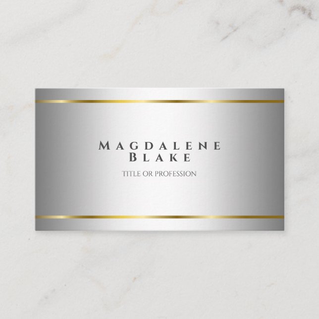 Luxurious Minimalist White Gold with Name Business Card (Front)