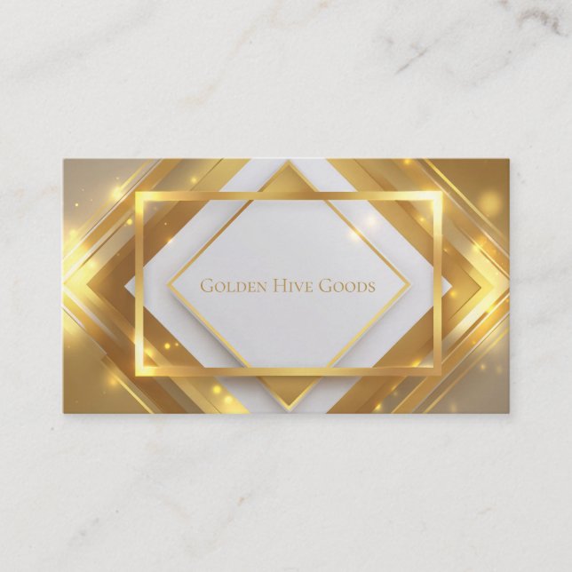 Luxurious Modern 3D Geometric Gold & White Business Card (Front)