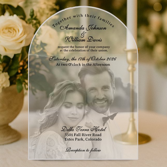 Luxurious Modern Black & White Photo Wedding Acrylic Invitations (Creator Uploaded)