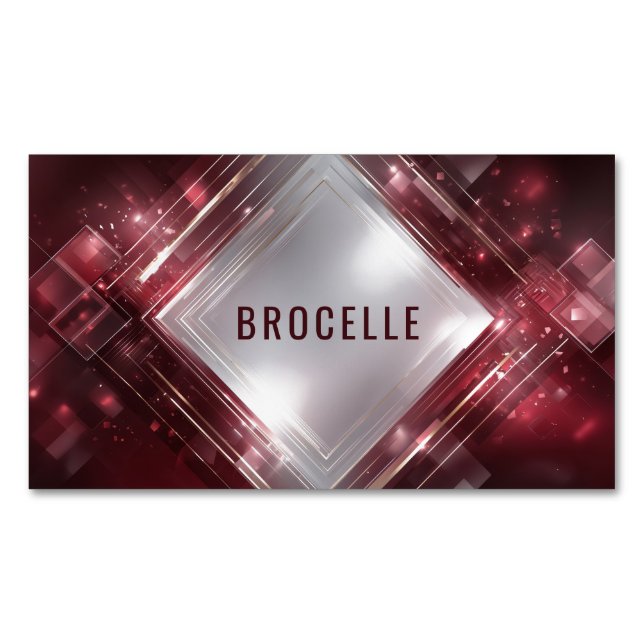 Luxurious Modern Geometric Burgundy & Rose Gold Magnetic Business Card (Front)