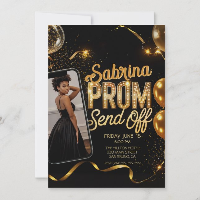 Luxurious Modern Photo Prom Send Off Graduation Invitation (Front)