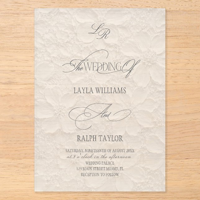 Luxurious Monogram Floral Wedding Acrylic Invitations (Front)