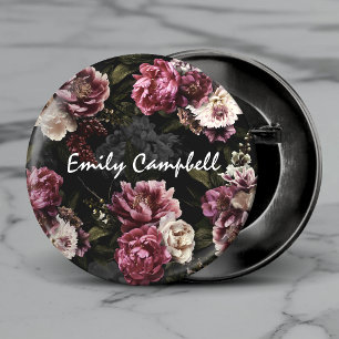 Luxurious Moody Rose White Botanical Monogram 3 Cm Round Badge