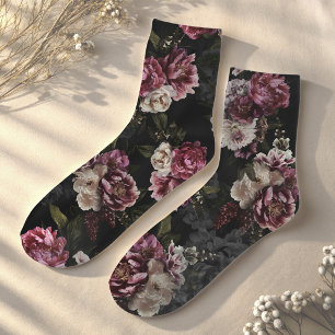 Luxurious Moody White Floral Rose Bloom Socks