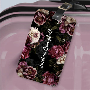 Luxurious Moody White Rose Floral Bloom Luggage Tag