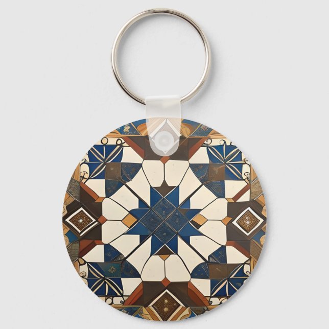 Luxurious Moroccan Zellige patterns Key Ring (Front)