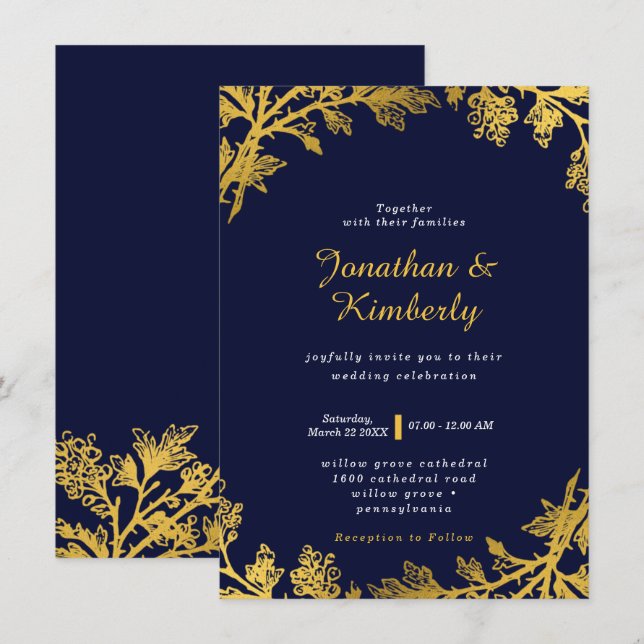 Luxurious Navy and Gold Wedding Invitation (Front/Back)