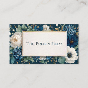 Luxurious Navy Blue Floral Gold Frame Elegant Business Card