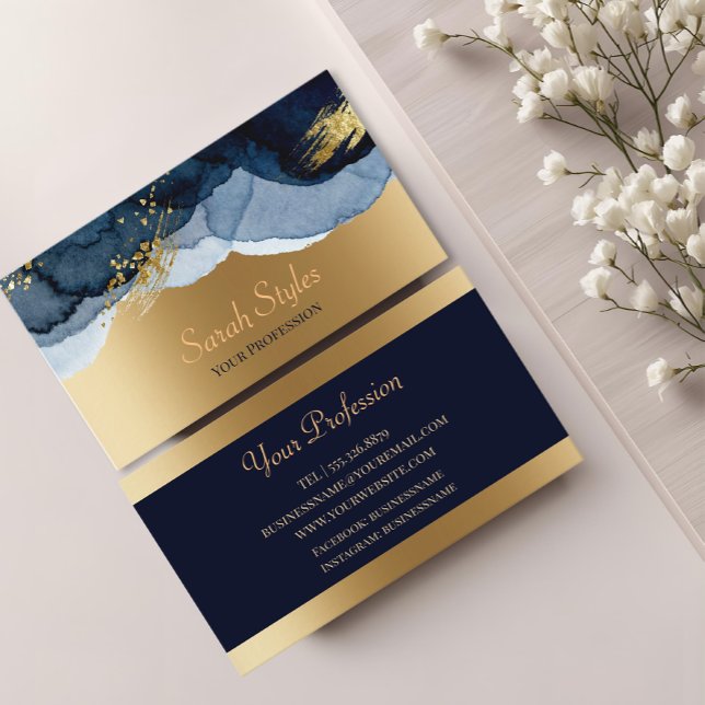 Luxurious Navy Blue & Gold Abstract Business Card (Creator Uploaded)