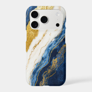 Luxurious Navy Blue & Gold Leaf Marble