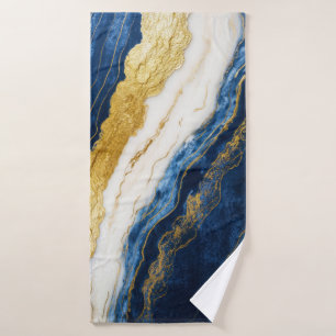 Luxurious Navy Blue & Gold Leaf Marble Bath Towel