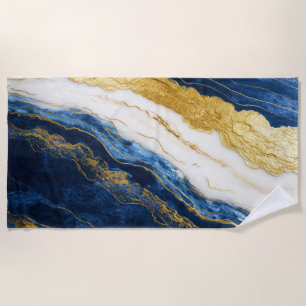 Luxurious Navy Blue & Gold Leaf Marble Beach Towel