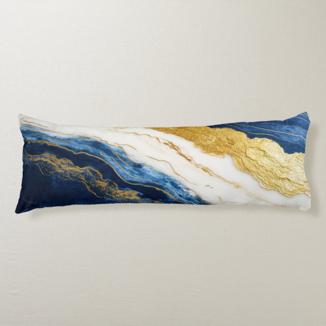 Luxurious Navy Blue & Gold Leaf Marble Body Cushion (Front)