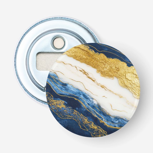 Luxurious Navy Blue & Gold Leaf Marble Bottle Opener (Front)