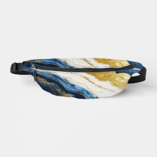 Luxurious Navy Blue & Gold Leaf Marble Bum Bags