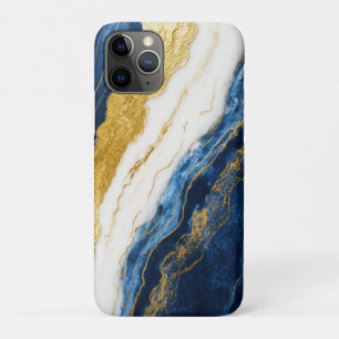 Luxurious Navy Blue & Gold Leaf Marble iPhone 11 Pro Case