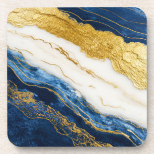 Luxurious Navy Blue & Gold Leaf Marble Coaster