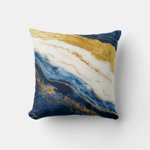 Luxurious Navy Blue & Gold Leaf Marble Cushion