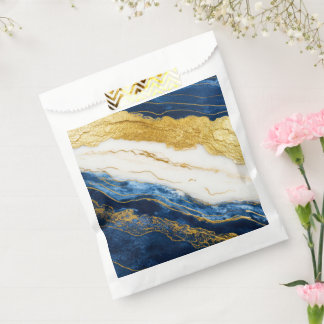 Luxurious Navy Blue & Gold Leaf Marble Favour Bags