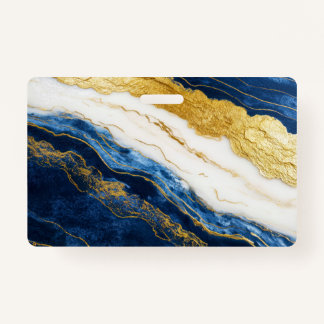 Luxurious Navy Blue & Gold Leaf Marble ID Badge