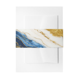 Luxurious Navy Blue & Gold Leaf Marble Invitation Belly Band
