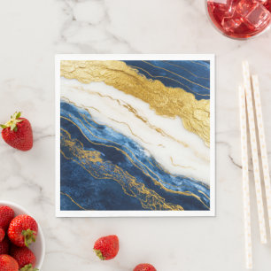 Luxurious Navy Blue & Gold Leaf Marble Napkin