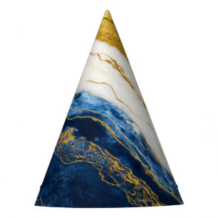 Luxurious Navy Blue & Gold Leaf Marble Party Hat