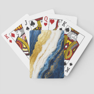 Luxurious Navy Blue & Gold Leaf Marble Playing Cards