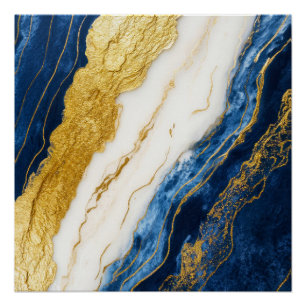 Luxurious Navy Blue & Gold Leaf Marble Poster