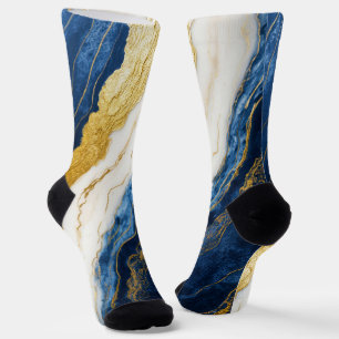 Luxurious Navy Blue & Gold Leaf Marble Socks