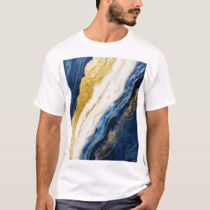 Luxurious Navy Blue & Gold Leaf Marble T-Shirt